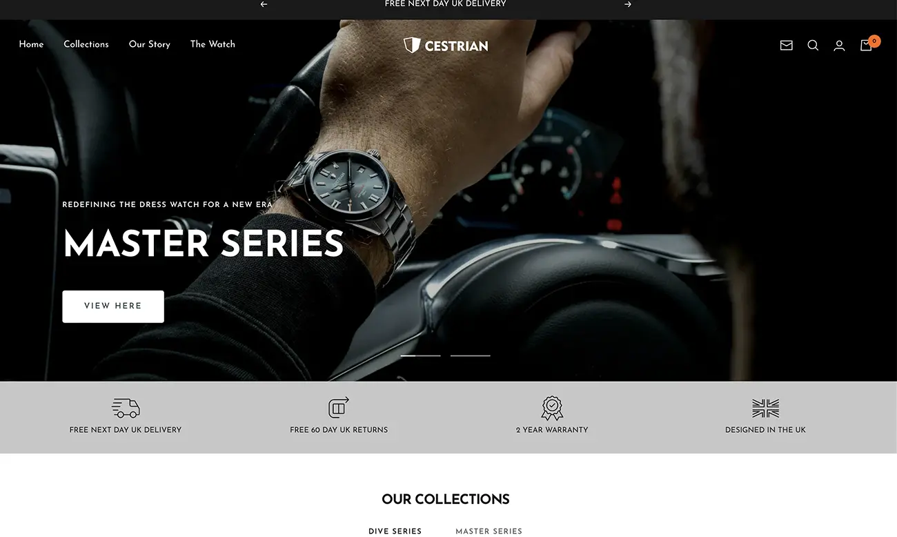 CSP Commerce Shopify example Cestrian watches